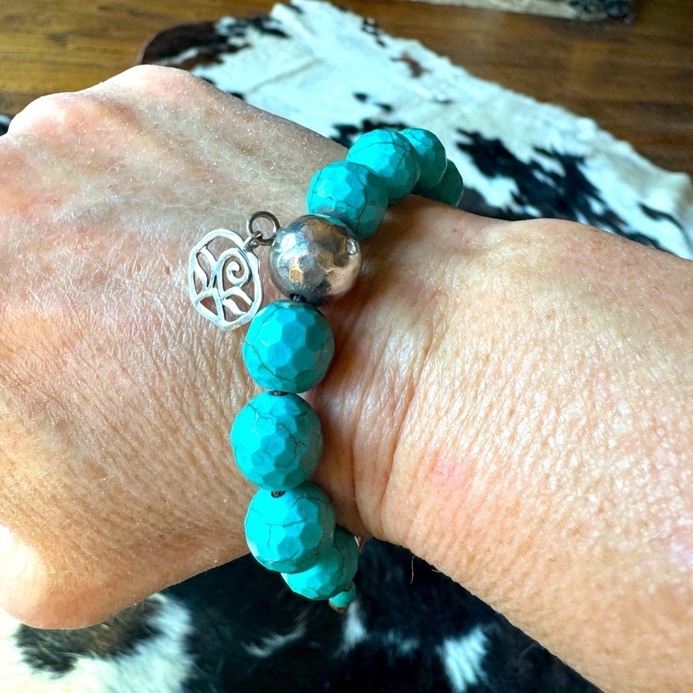 Silpada 925 silver charm and turquoise ball bracelet